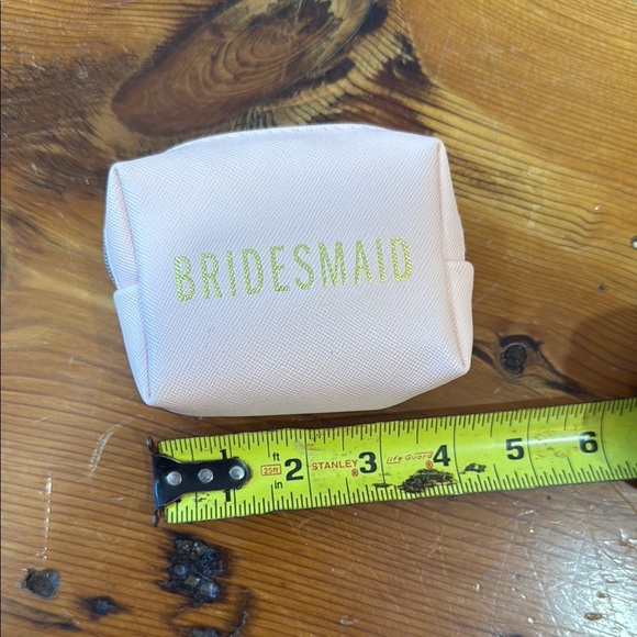 Light Pink Cosmetic Bag with Gold Bridesmaid Text and wedding day essentials - Picture 1 of 8